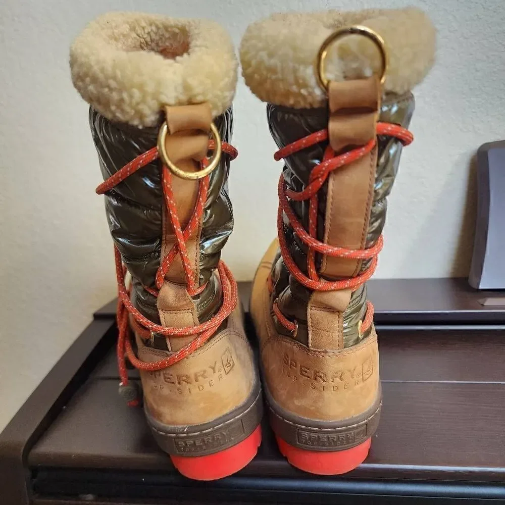Sperry Top Sider Red Sole Thinsulate Faux Fur Lace Up Quilted Puffer Boot 9.5M